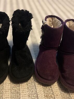 Koolaburra Kids Suede Faux-Shearling Boots - Black & Purple
